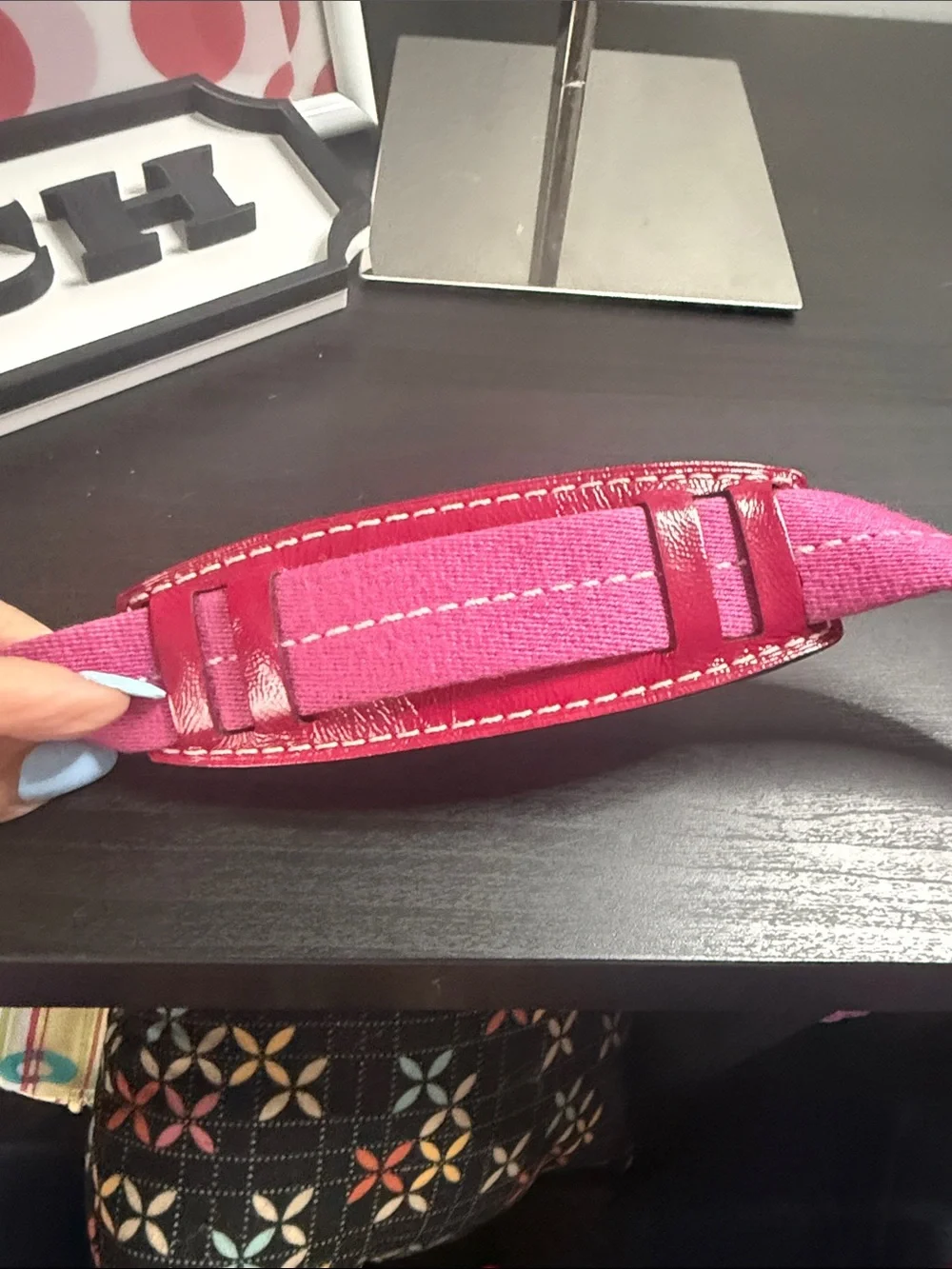 Coach Vintage Signature Stripe Canvas Crossbody with Pink Leather Trim